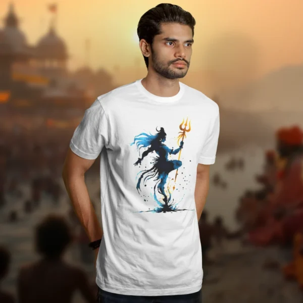 Blue Shiva Dance Yoga T-Shirt - Mahakumbh Tshirts 2025